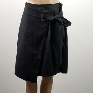 Halogen size 4 asymetric front side tie black wrap mini midi skirt 21" cotton